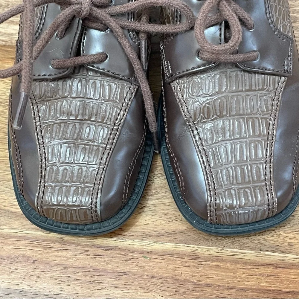 Smartfit Two Tone Brown Little‎ Boy Oxfords with Faux Crocodile Tie Laces sz 9
